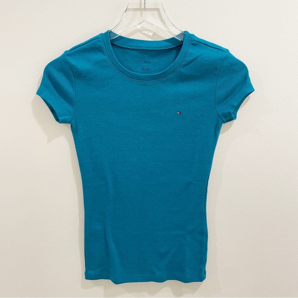 Tommy Hilfiger Solid Teal Basic Short Sleeve T-Shirt Top